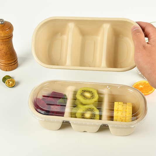 37 oz Three-Compartment Oval Paper Bowl with PET Lid