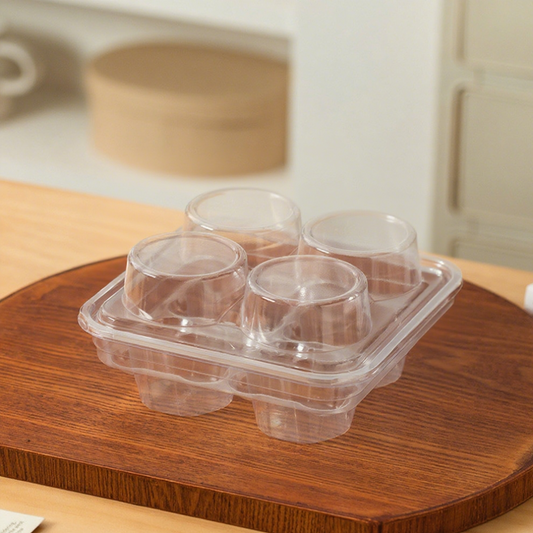 4-Cupcake Box with Detachable Lid and Transparent Handle