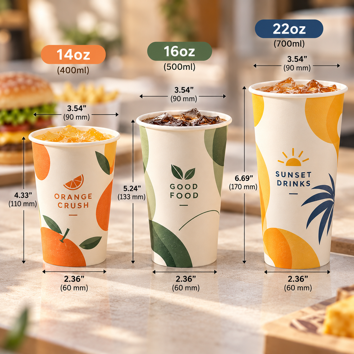 Custom Double-Coated Cold Drink Paper Cups with Lids