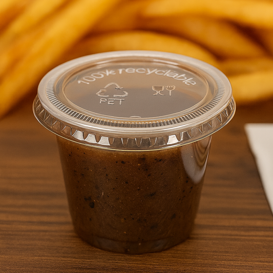 5.5 oz Disposable Clear Plastic Sauce Cup with Lid