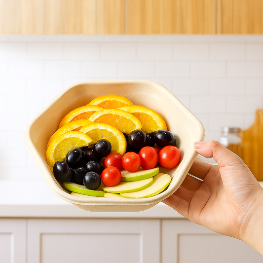 54 oz Hexagonal Bagasse Bowl – Compostable Bagasse Food Container