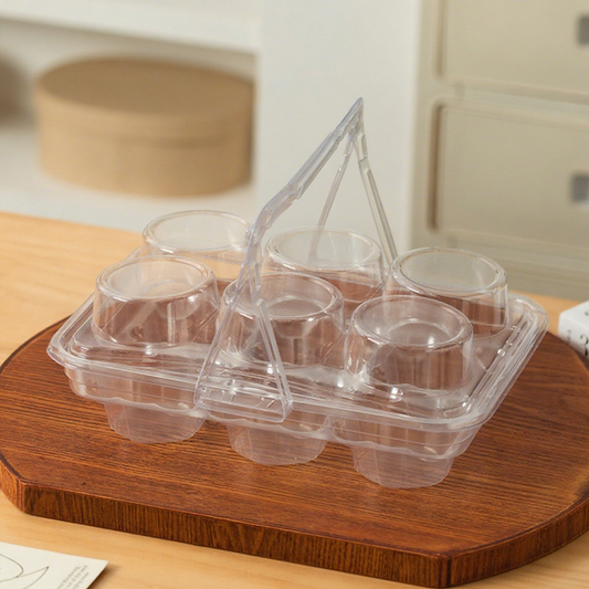 6-Cupcake Box with Detachable Lid and Transparent Handle