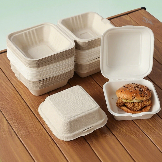 6" Compostable Sugarcane Lunch Container