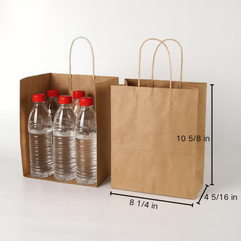 8 1/4" × 4 5/16" × 10 5/8" Tall Brown Kraft Paper Bag with Handles