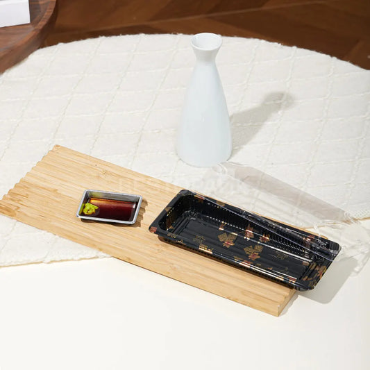 8 7/16" × 3 7/16" Clear Lid Plastic Sushi Trays with Printed Base