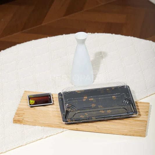 8 9/16" × 5 5/16" Clear Lid Plastic Sushi Trays with Printed Base