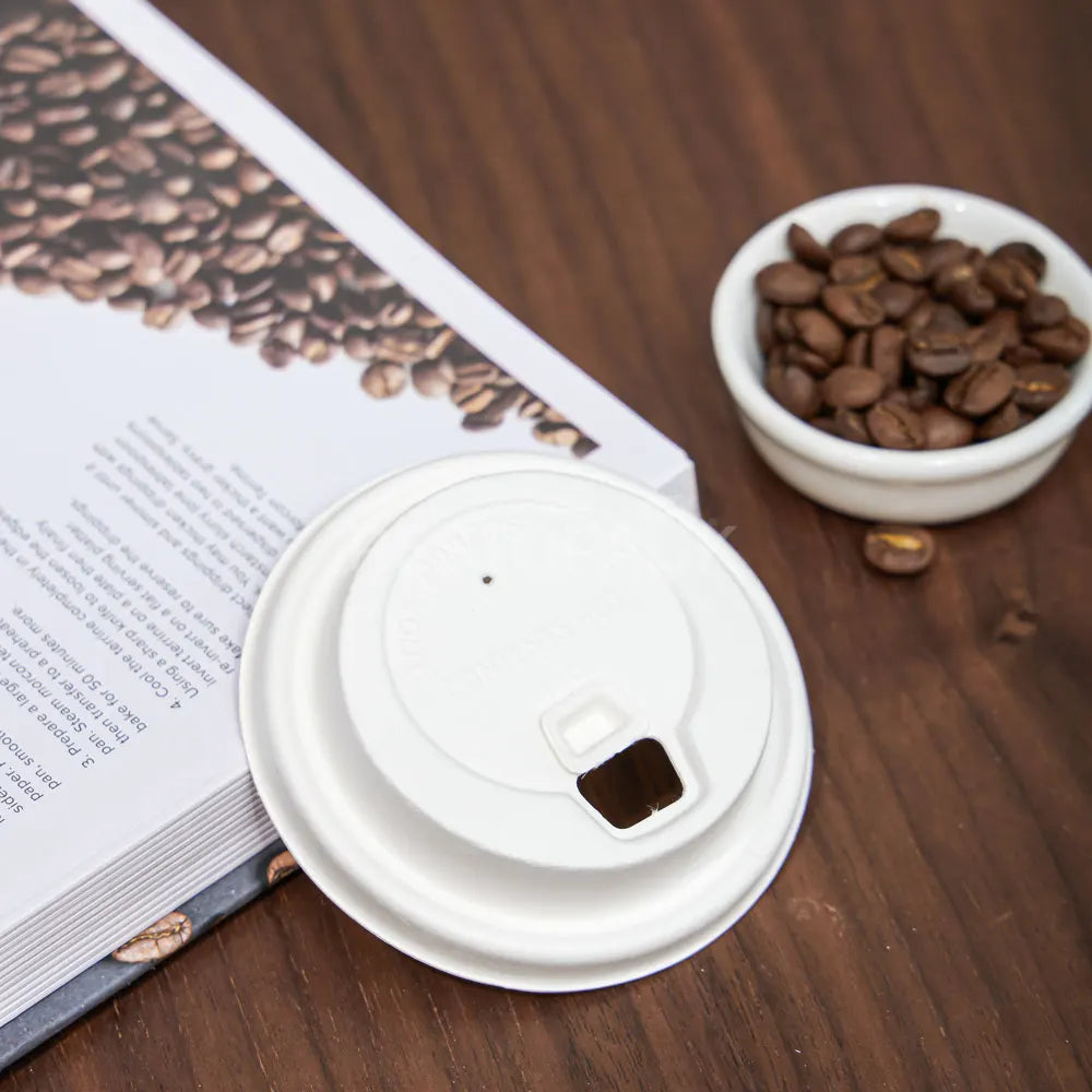 90mm Bagasse Molded Compostable Lids with Reclosable Sip Hole