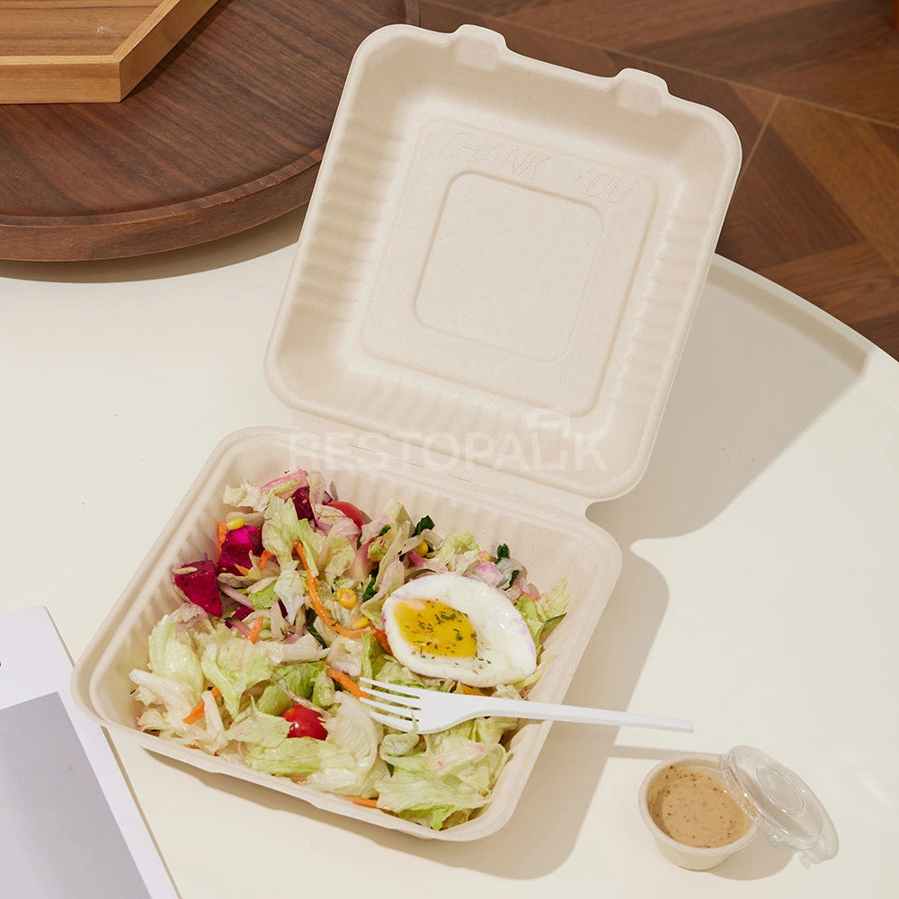 9" Compostable Sugarcane Bagasse Square Food Box