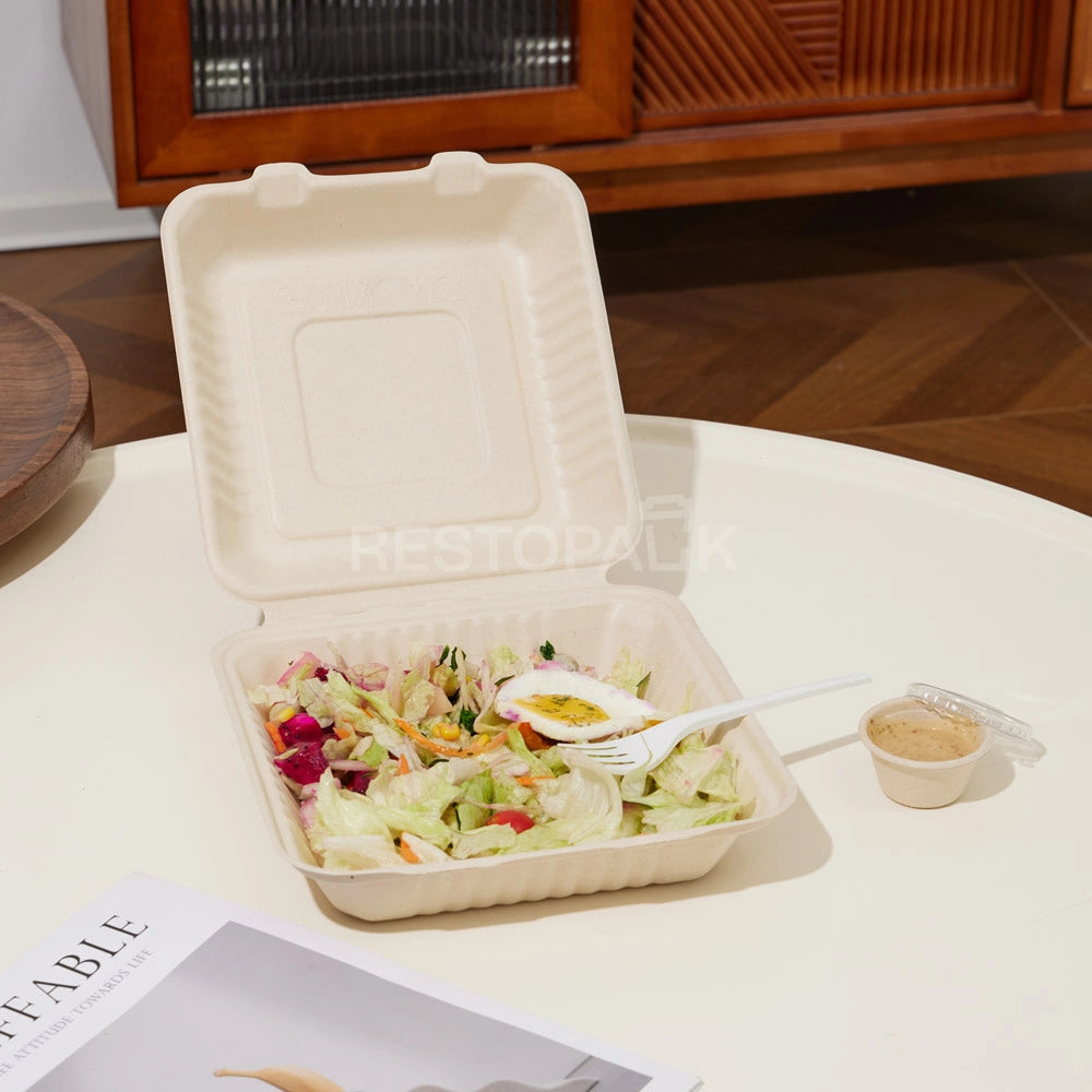 9" Compostable Sugarcane Bagasse Square Food Box