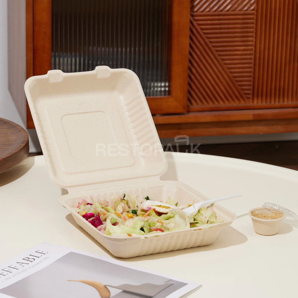 9" Compostable Sugarcane Bagasse Square Food Box