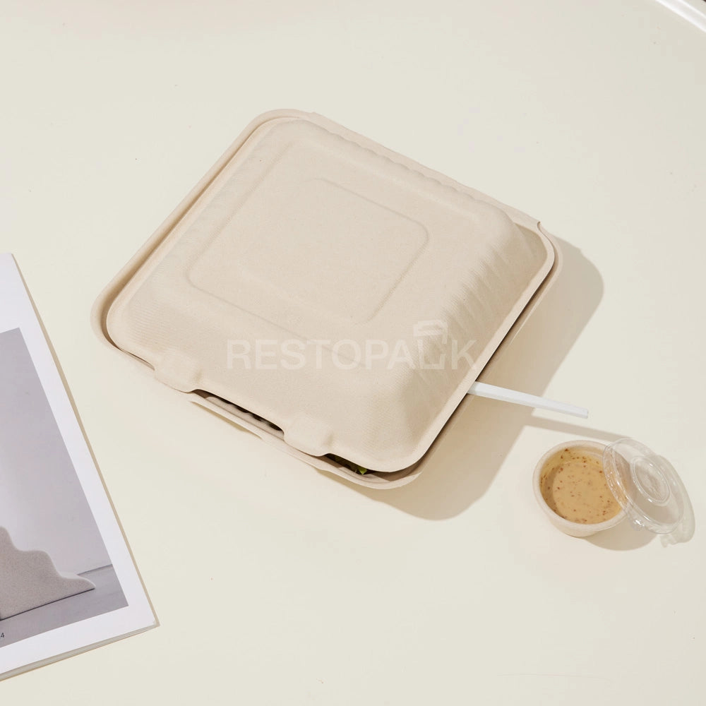 9" Compostable Sugarcane Bagasse Square Food Box