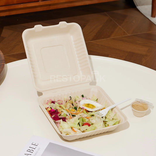 9" Compostable Sugarcane Bagasse Square Food Box