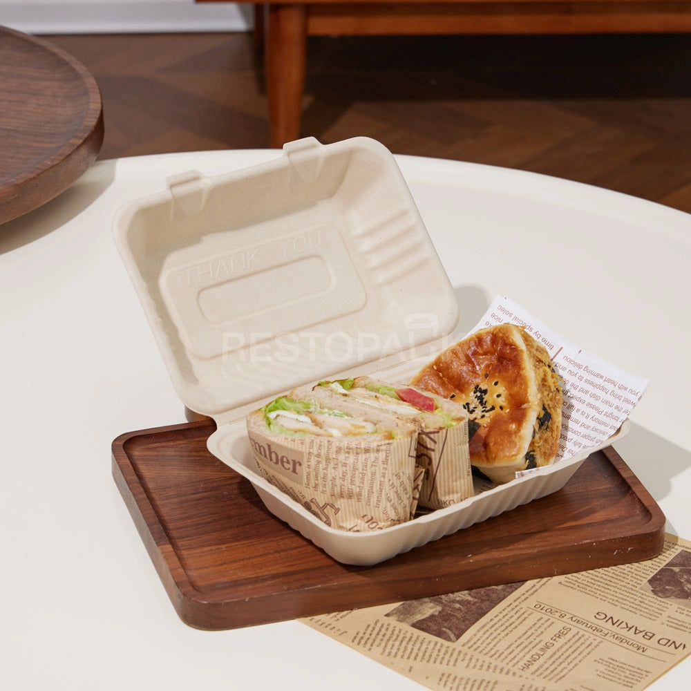 9" × 6" × 3" Compostable Sugarcane Bagasse Square Food Box