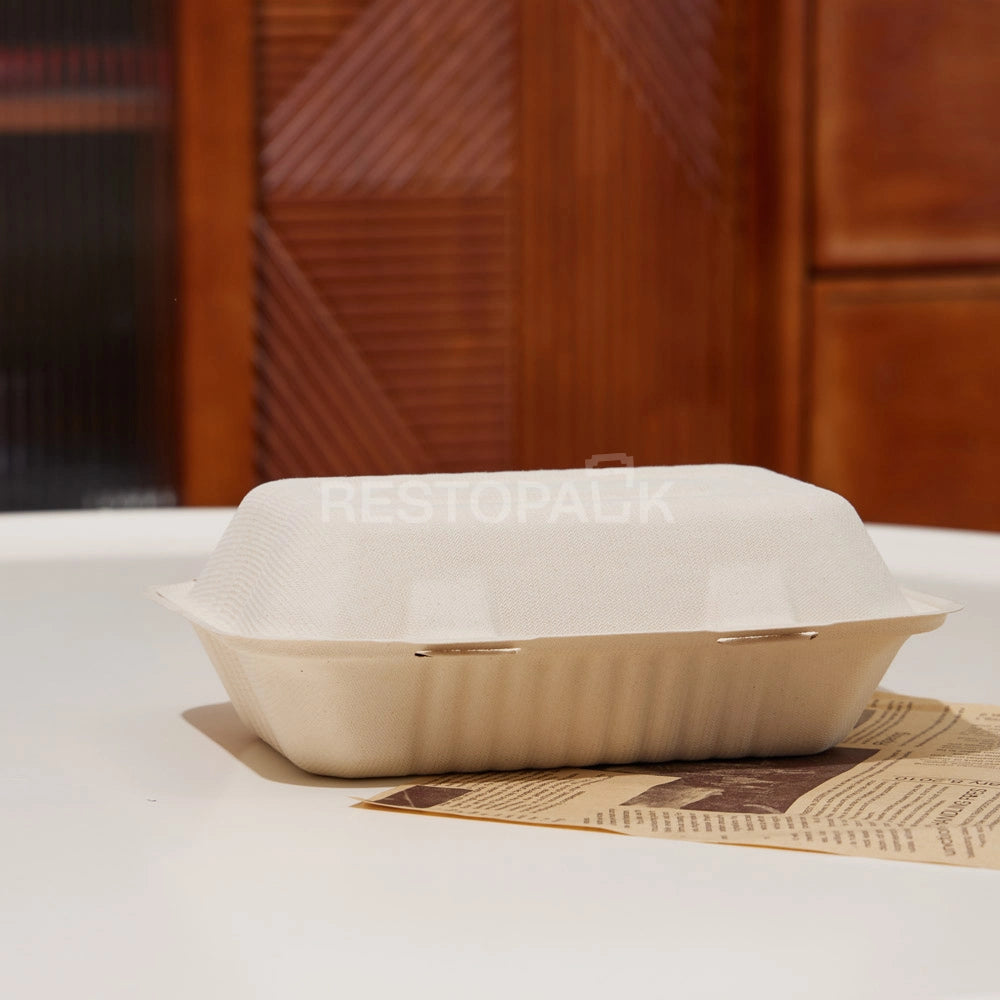 9" × 6" × 3" Compostable Sugarcane Bagasse Square Food Box