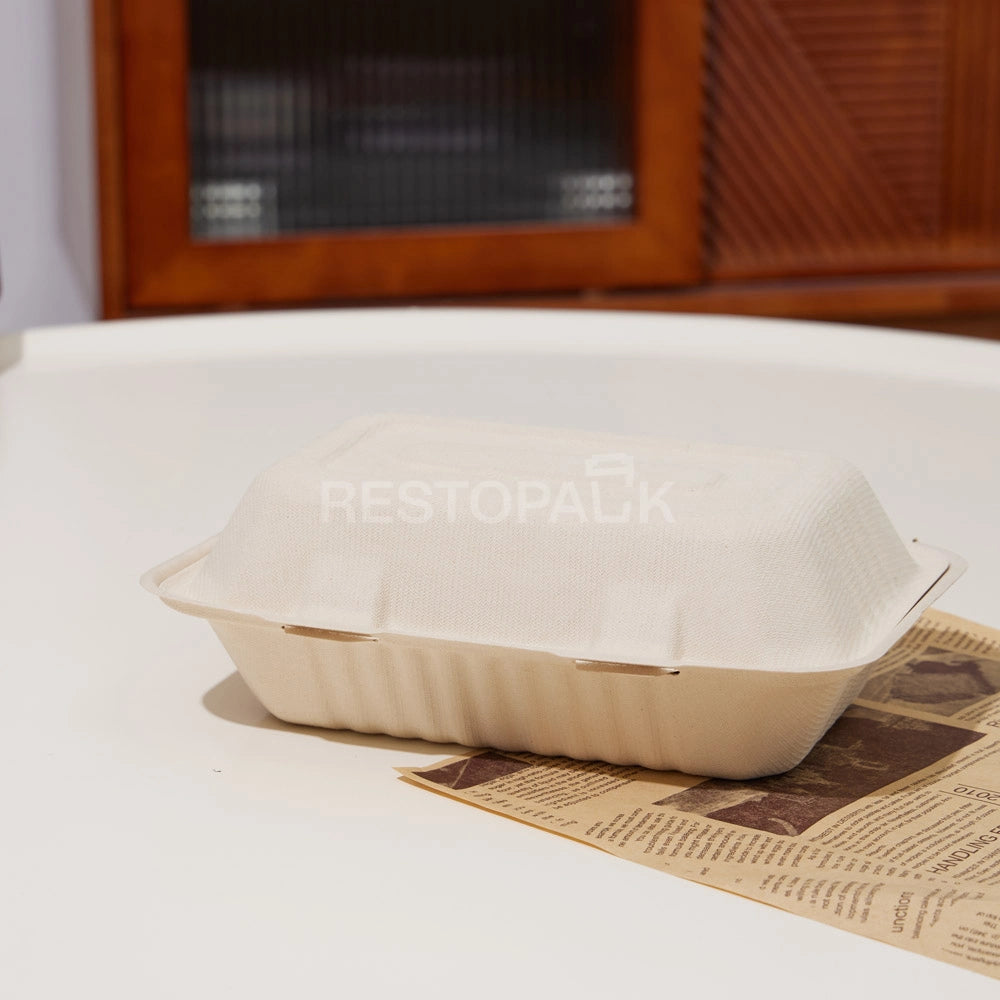 9" × 6" × 3" Compostable Sugarcane Bagasse Square Food Box