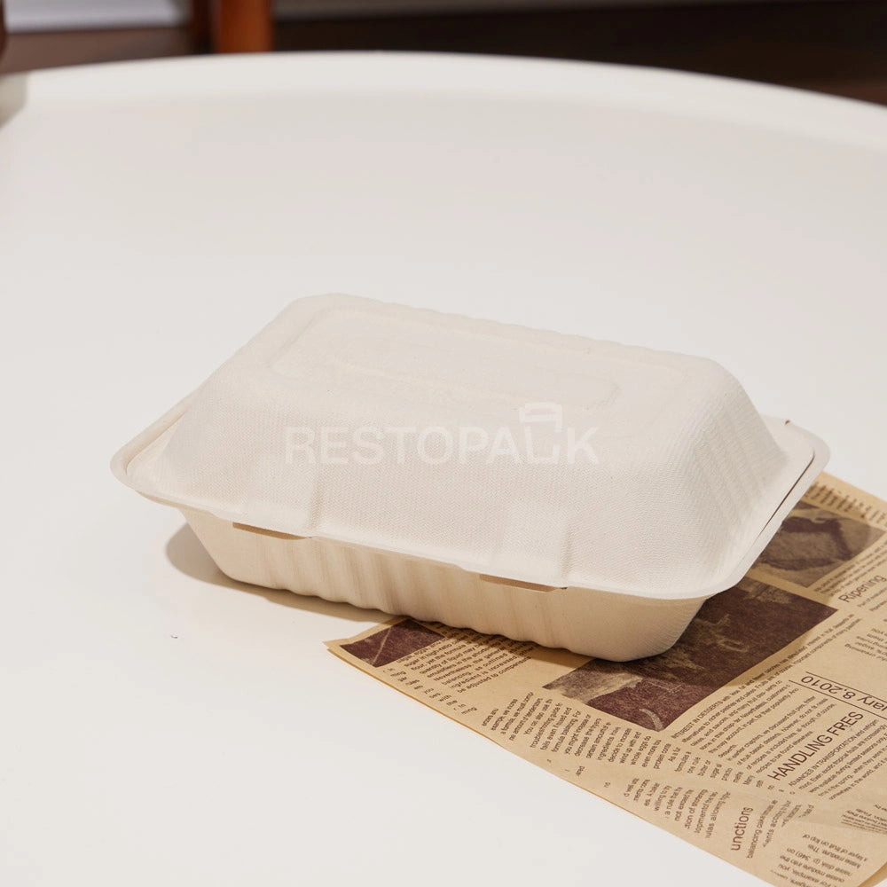 9" × 6" × 3" Compostable Sugarcane Bagasse Square Food Box