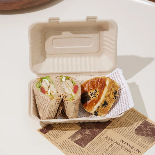 9" × 6" × 3" Compostable Sugarcane Bagasse Square Food Box