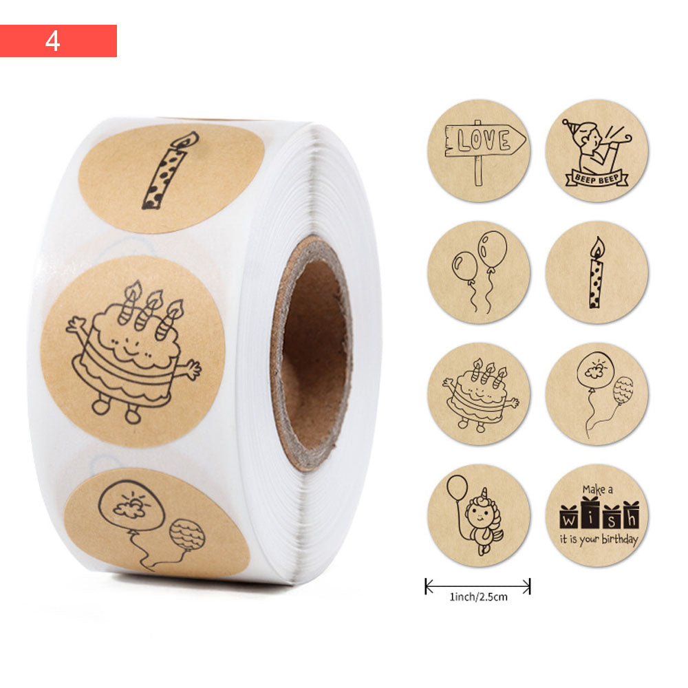 Birthday Design Kraft Paper Seal Sticker Roll - 500/Roll