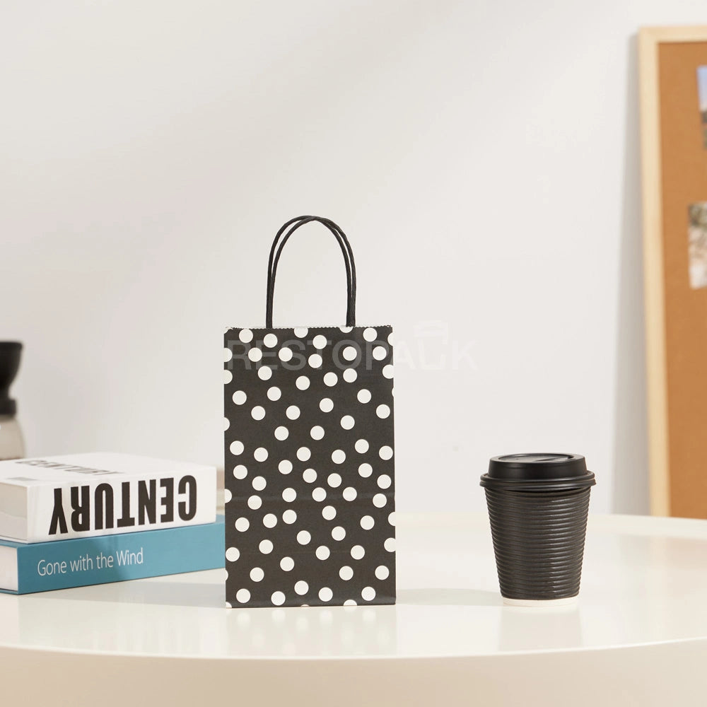 Black Polka Dot Paper Gift Bag with Twisted Handles