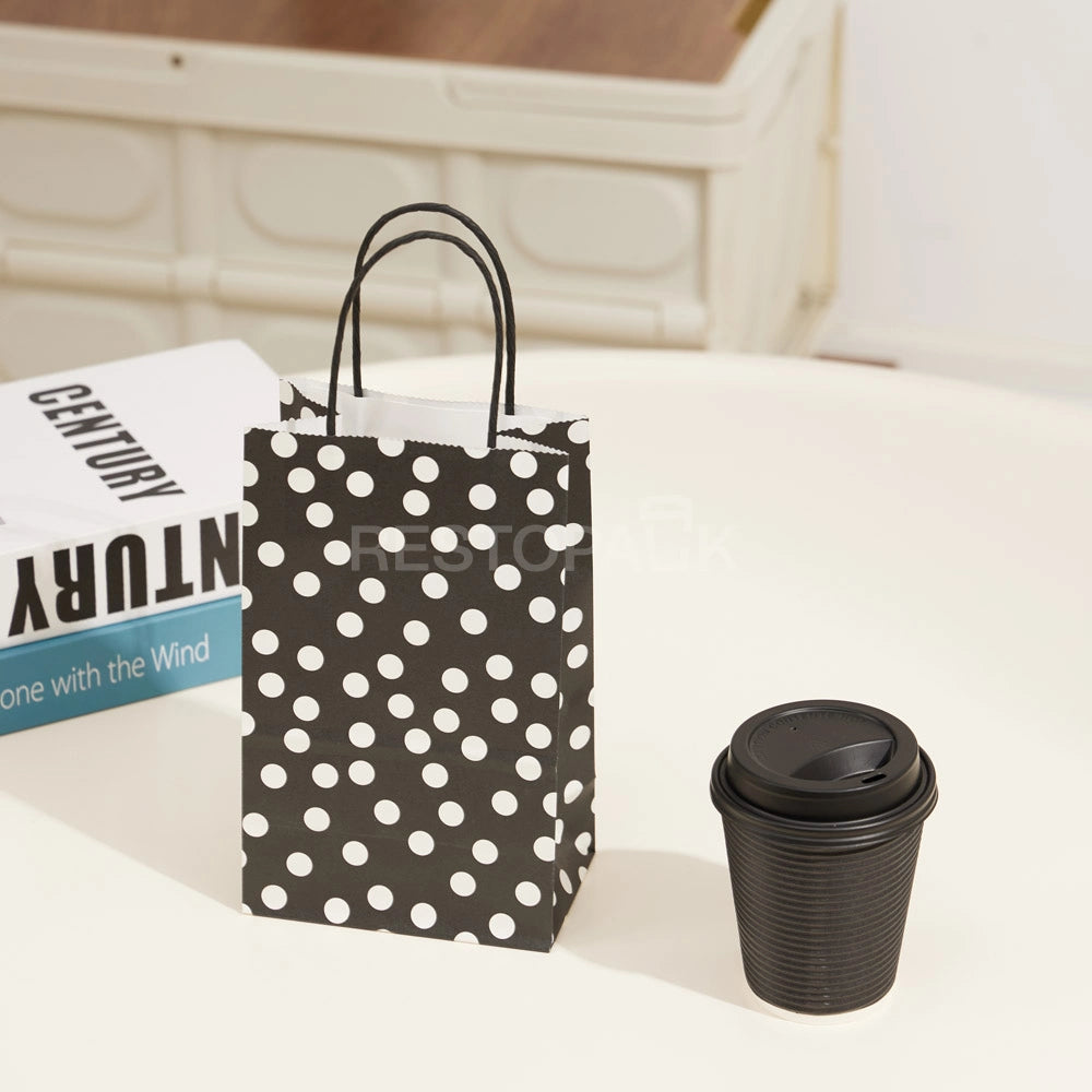 Black Polka Dot Paper Gift Bag with Twisted Handles