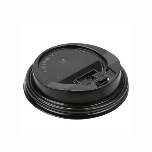Black Hot Paper Cup Travel Lid with Hinged Tab for 10-24 oz. Standard Cups