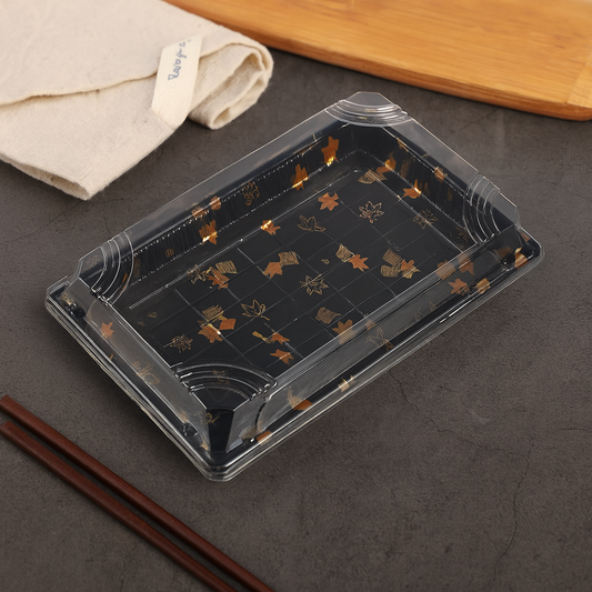 9 5/16" × 5 7/8" Clear Lid Plastic Sushi Trays with Printed Base