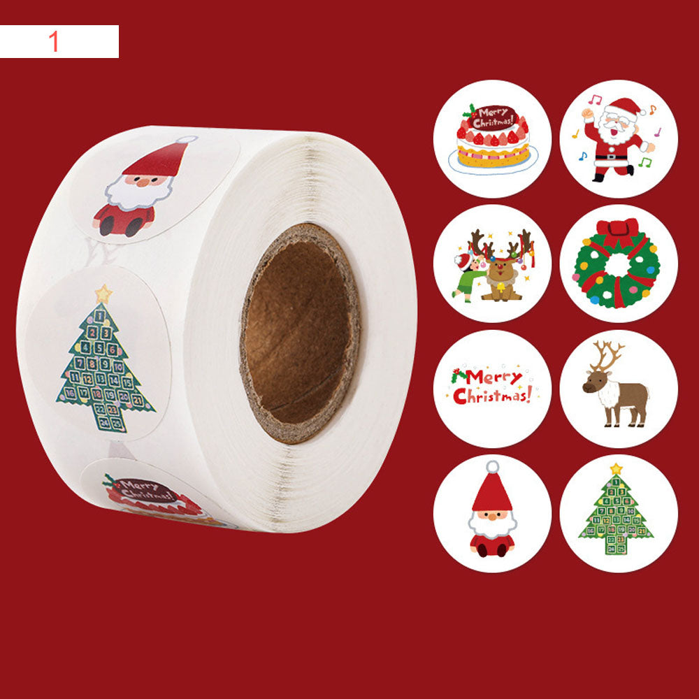 Christmas Cartoon Round Seal Sticker Roll - 500/Roll