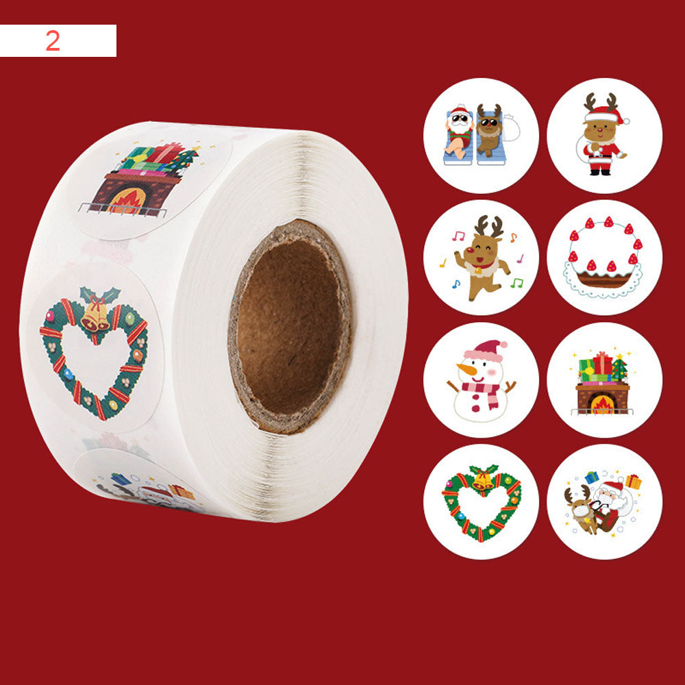 Christmas Cartoon Round Seal Sticker Roll - 500/Roll