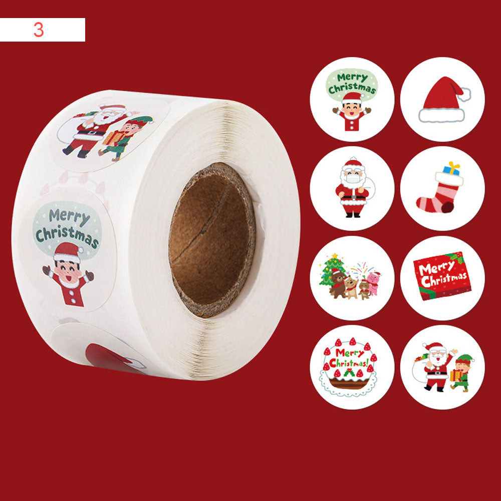 Christmas Cartoon Round Seal Sticker Roll - 500/Roll
