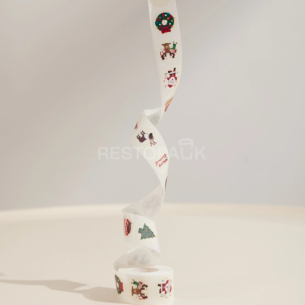 Christmas Cartoon Round Seal Sticker Roll - 500/Roll