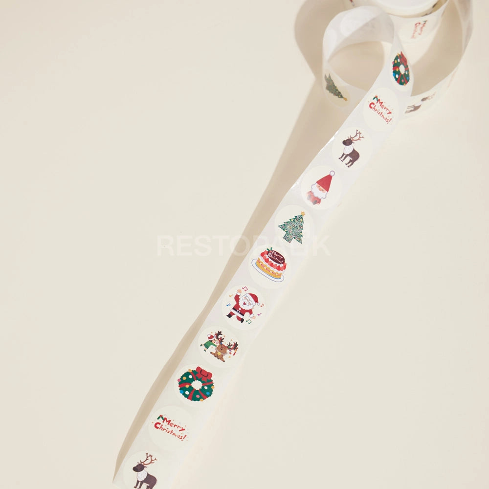 Christmas Cartoon Round Seal Sticker Roll - 500/Roll