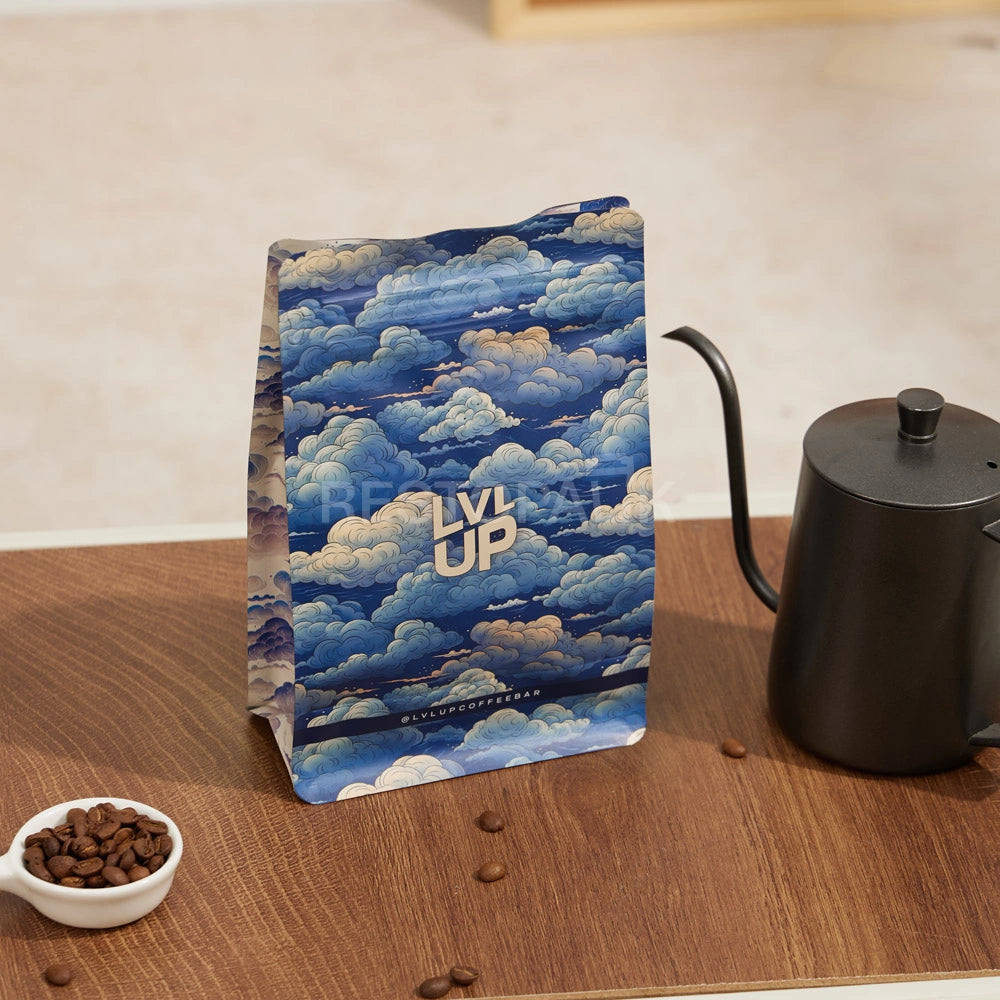 Cloud Pattern Flat Bottom Coffee Bag with Zipper