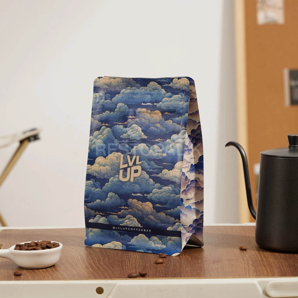 Cloud Pattern Flat Bottom Coffee Bag with Zipper