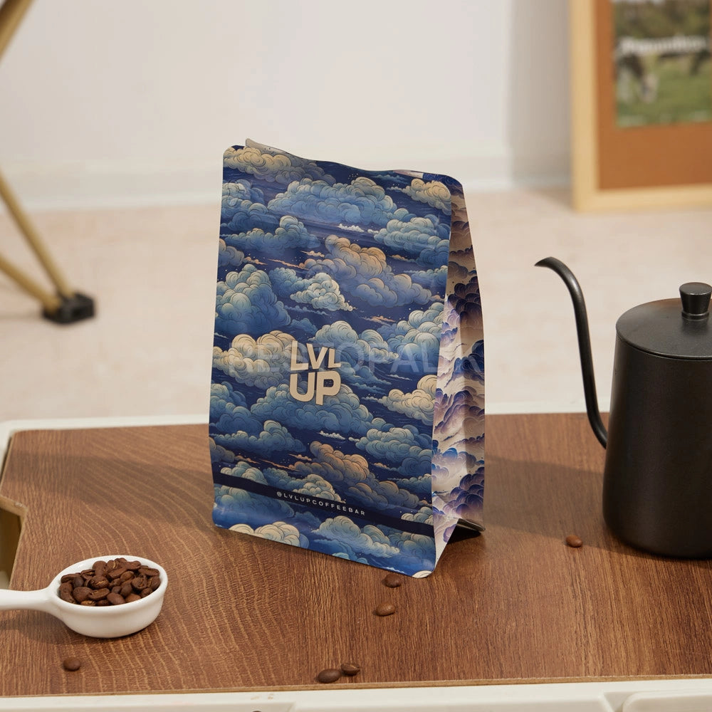 Cloud Pattern Flat Bottom Coffee Bag with Zipper