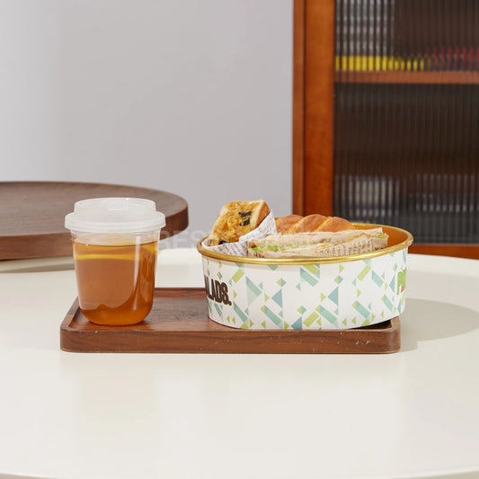 Custom Printed Colorful Paper Food Bowl with Gold Rim