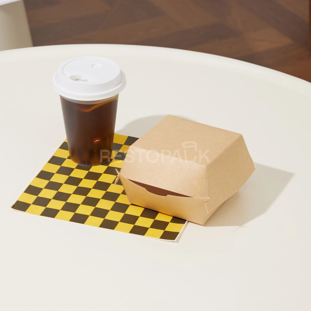 Custom Printed Brown Kraft Paper Burger Box with White Food-Grade Lining