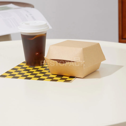 Custom Printed Brown Kraft Paper Burger Box with White Food-Grade Lining