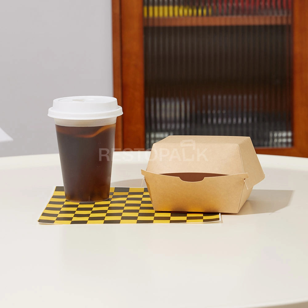 Custom Printed Brown Kraft Paper Burger Box with White Food-Grade Lining