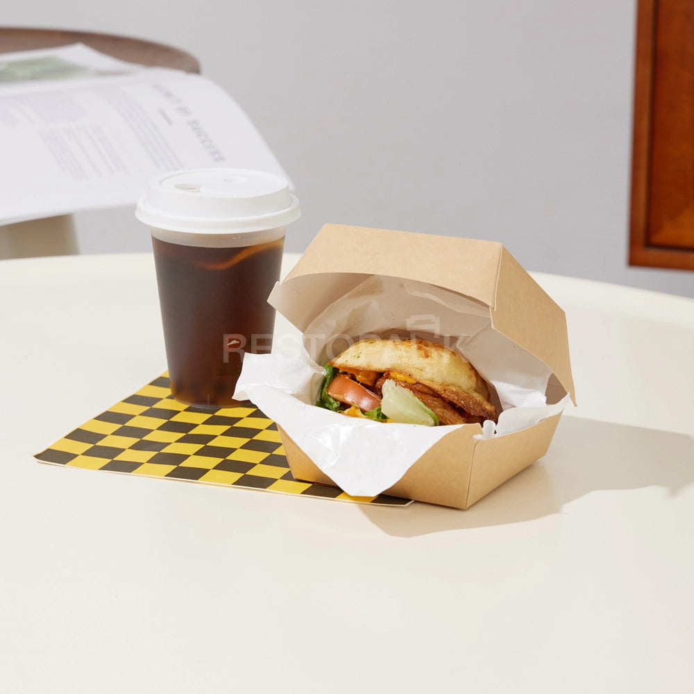 Custom Printed Brown Kraft Paper Burger Box with White Food-Grade Lining