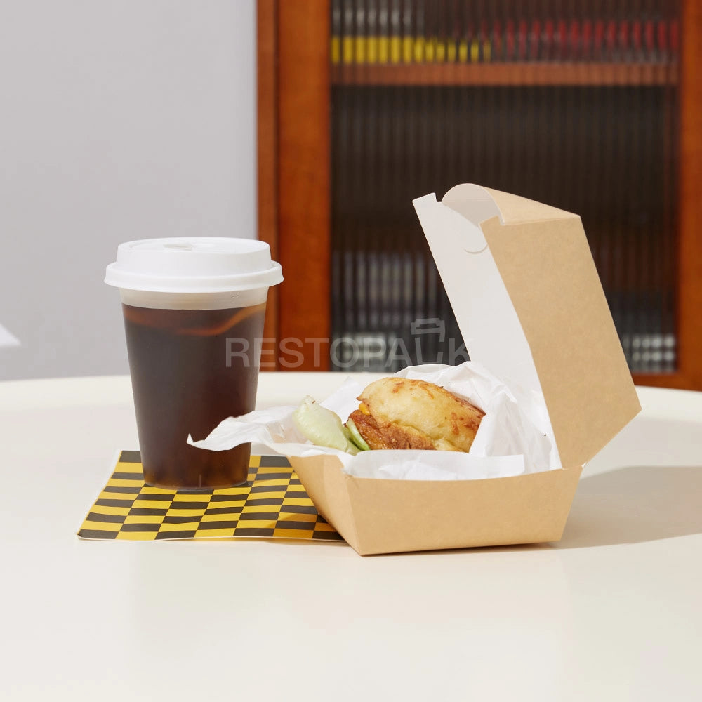 Custom Printed Brown Kraft Paper Burger Box with White Food-Grade Lining