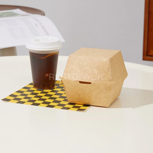 Custom Printed Tall Brown Kraft Paper Burger Box with White Food-Grade Lining