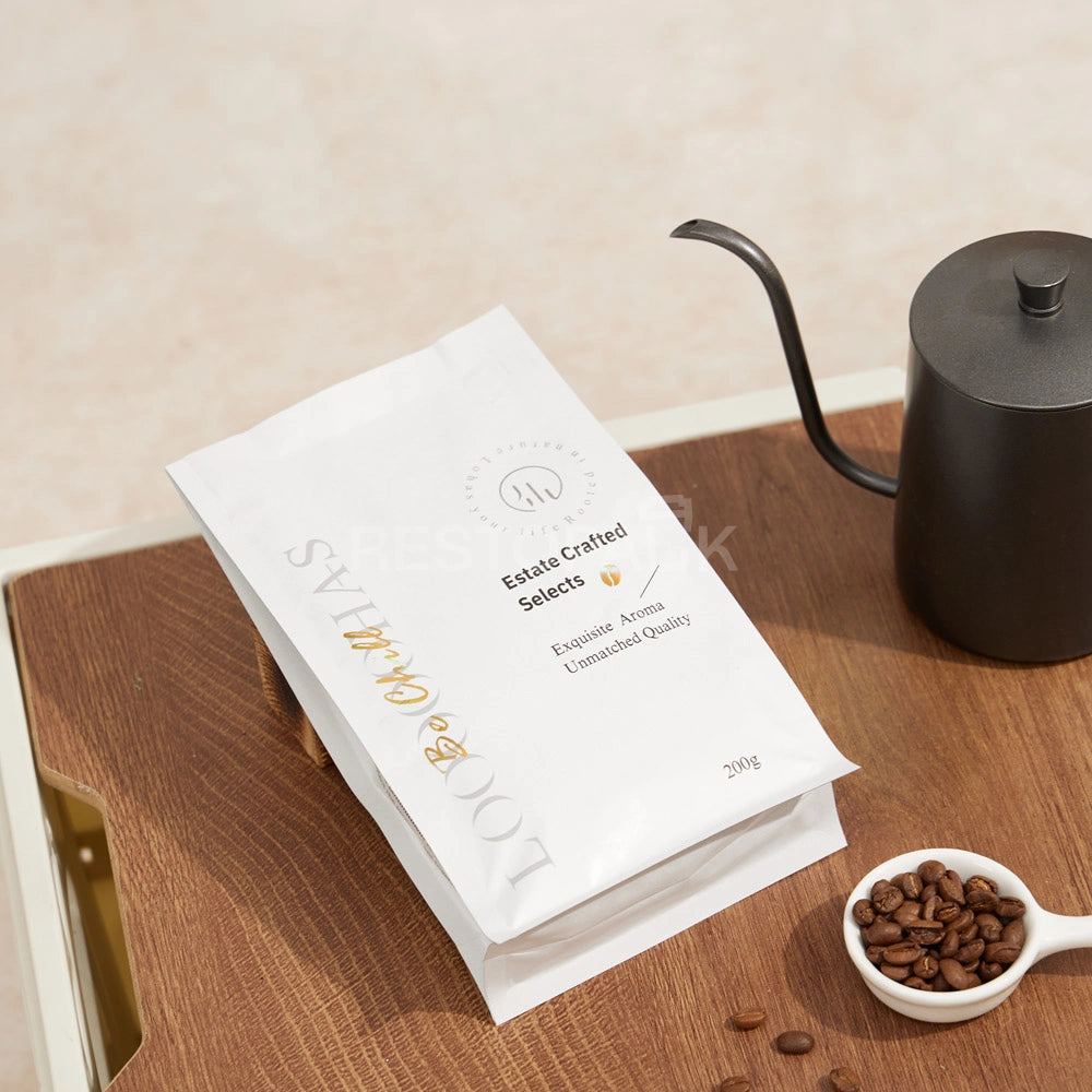 Glossy White Eight-Side Seal Coffee Bag with Valve & Side Printing