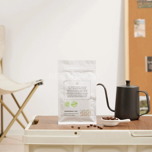 Glossy White Eight-Side Seal Coffee Bag with Valve & Side Printing