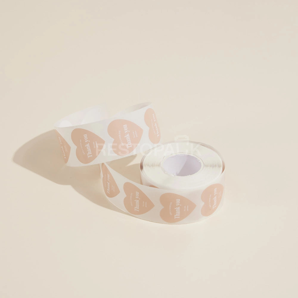 Heart Shaped Thank You Seal Sticker Roll - 500/Roll