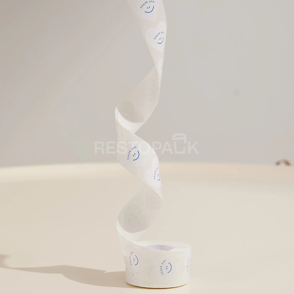 Heart Shaped Thank You Seal Sticker Roll - 500/Roll