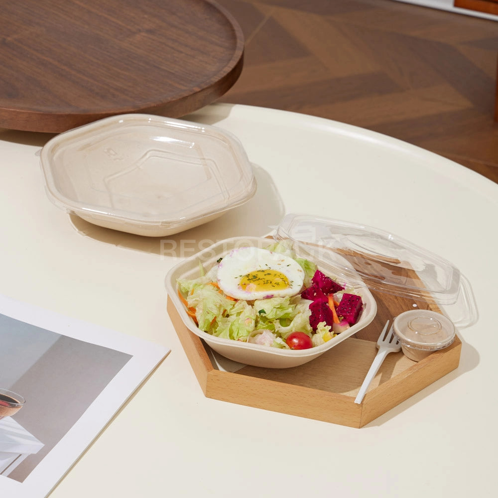 54 oz Hexagonal Bagasse Bowl – Compostable Bagasse Food Container