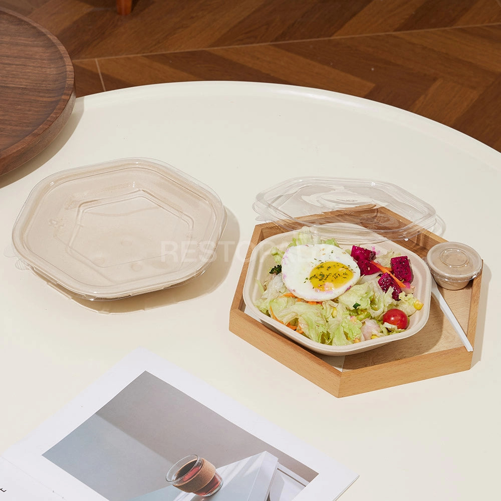 54 oz Hexagonal Bagasse Bowl – Compostable Bagasse Food Container