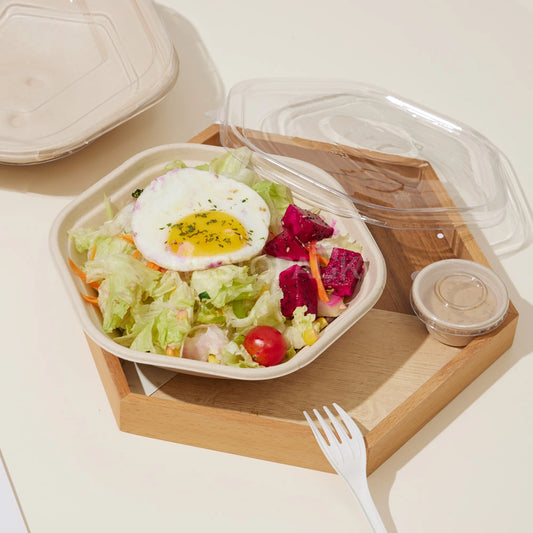 34 oz Hexagonal Bagasse Bowl – Compostable Bagasse Food Container
