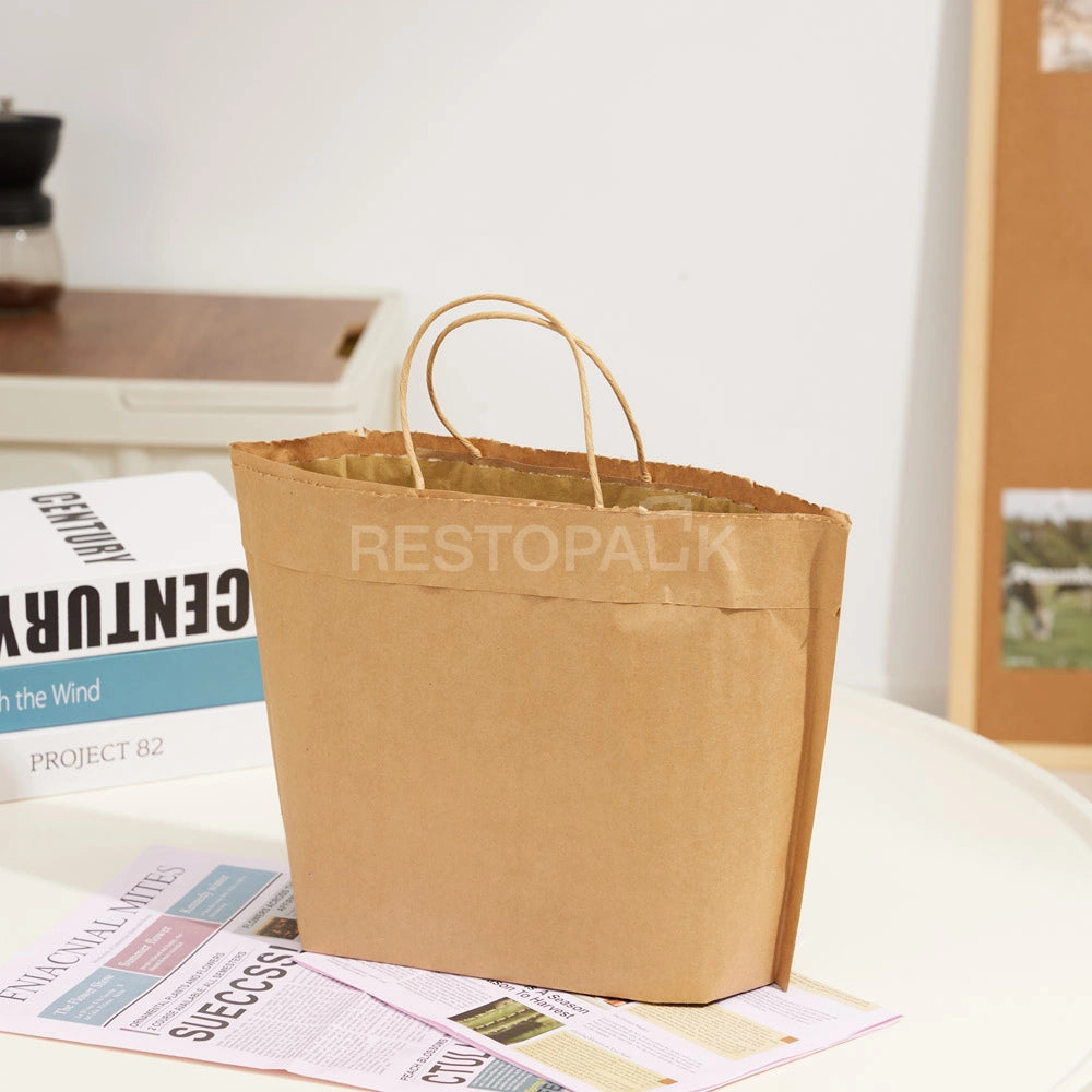 Kraft Paper Bubble Lined Takeaway Bag with Tear-Open Handle