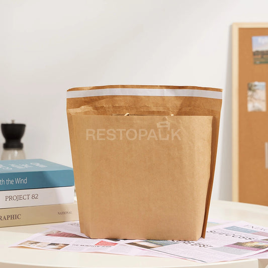 Kraft Paper Bubble Lined Takeaway Bag with Tear-Open Handle